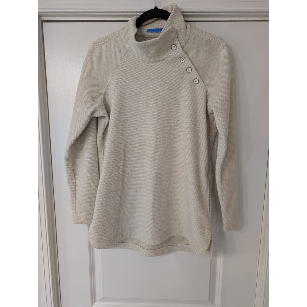 J.McLaughlin Womens Cream Textured Waffle Knit Asymmetric Button Funnel Neck S